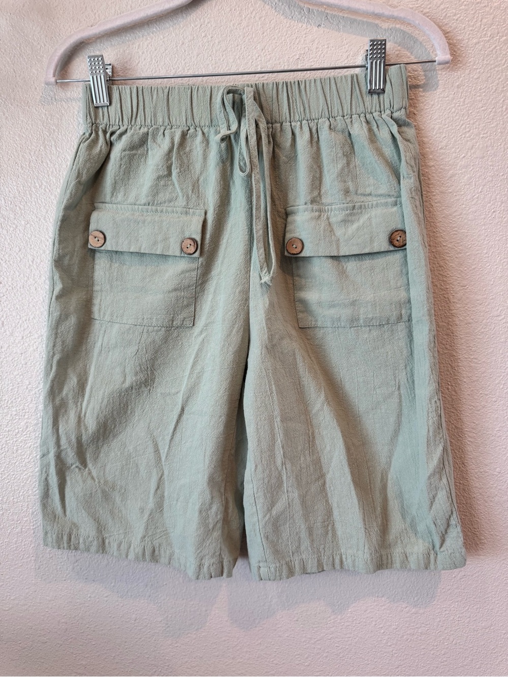 Light Sage Drawstring 100% Cotton Shorts